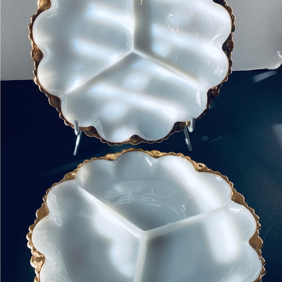 Vintage Milk Glass Divided Dishes with Gold Trim - Picture 3 of 4